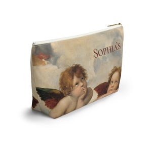 Personalized Angels Makeup Bag, Vintage Cherub Cosmetic Pouch, Cute Toiletry Bag, Coquette Aesthetic Travel Organizer, Gift for Her. NW610 image 6