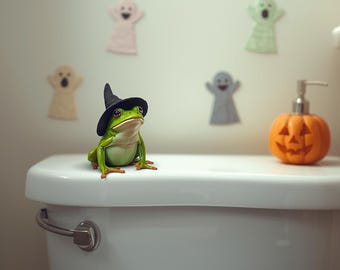 Halloween Frosch Hexenhut Print - Gruselige Badezimmer Wandkunst
