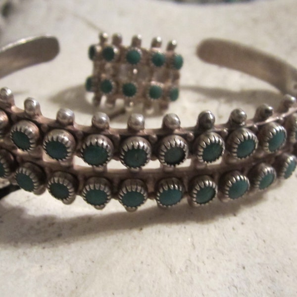 Vintage Sterling Silver Jewelry Turquoise Jewelry Cuff Bracelet Zuni Jewelry Jewelry Set