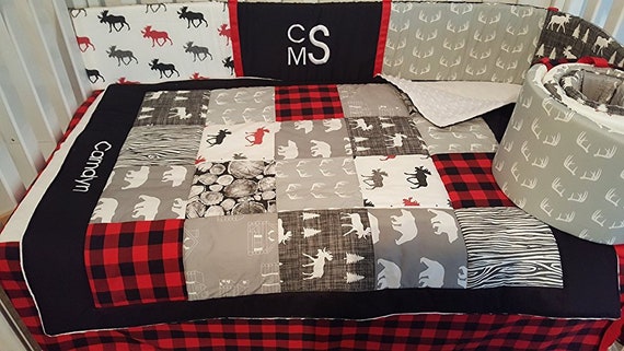 Baby Boy Crib Bedding Woodland Lumber Jack Moose Bear Etsy