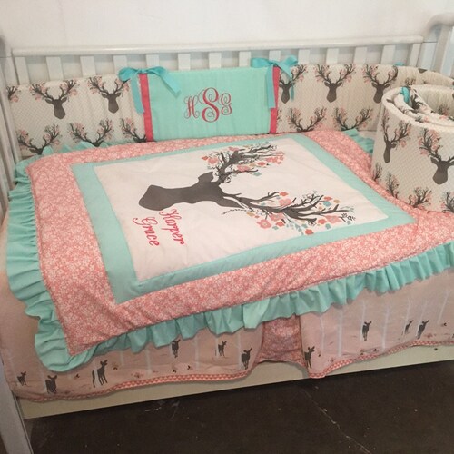 Floral Woodland Bedding Set Personalized Baby Girl Blanket Etsy