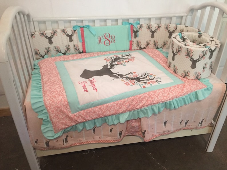 Baby Girl Bedding Woodland Large Floral Stag Head Fawn Etsy