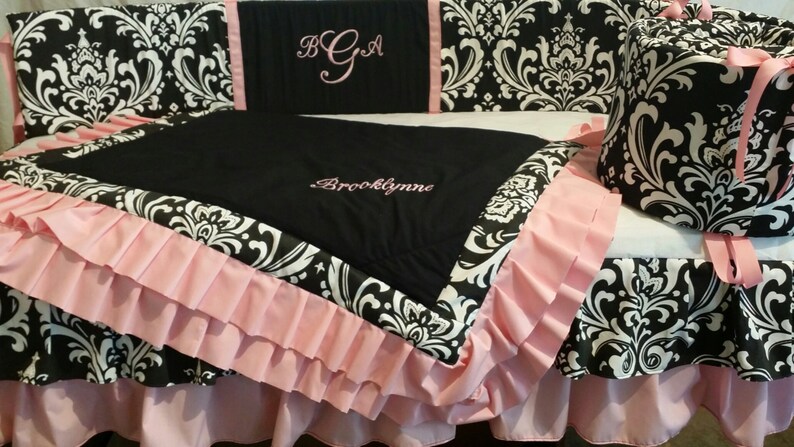 Baby Girl Bedding Damask Crib Bedding Set Beautiful Elegant 3 Etsy