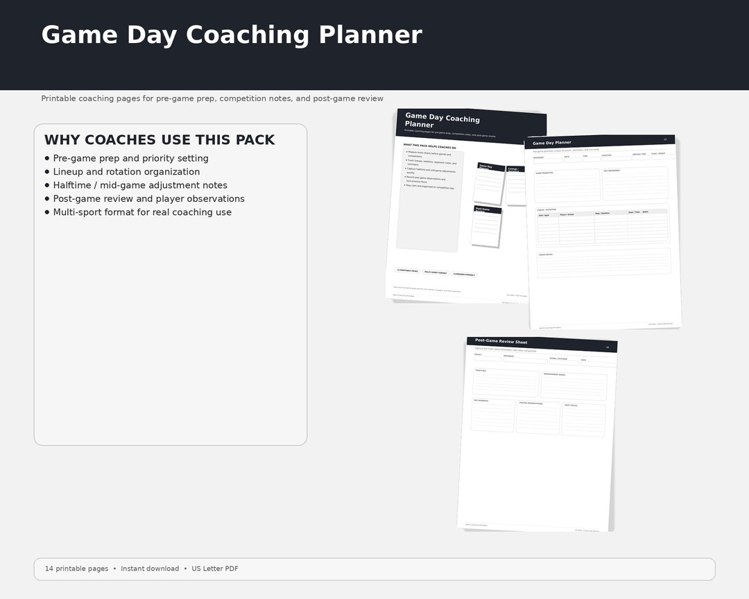 8u Game Day Roster Sheet.pdf Game Day Coaching Planner Printable PDF | Lineup Sheet, Opponent Notes ...