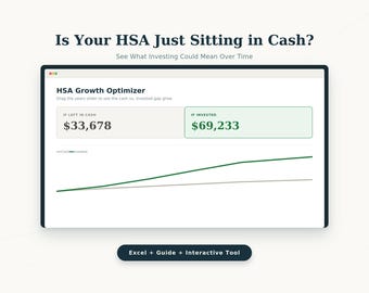 HSA Investment Calculator | Growth Spreadsheet | Cash vs Invested Account | Investing Guide | Excel Template
