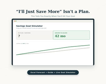 Savings Goal Calculator | Live Forecast Spreadsheet + Simulator (Digital Download)
