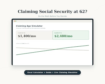 Social Security Claiming Age Calculator | Break-Even Age Optimizer (Excel + Simulator)