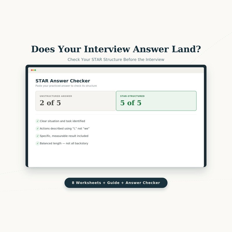STAR Method Interview Prep Kit | Behavioral Questions Worksheets + Answer Checker Tool (Digital Download) image 1