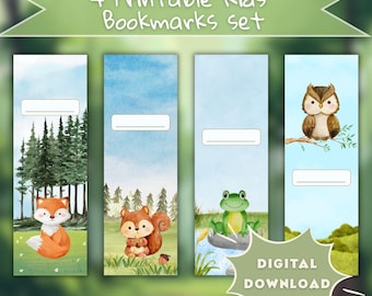 Printable Kids Bookmarks Set, Woodland Animal Digital Download