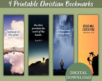 Set of 4 Christian Bookmarks – Printable Bible Verse Download