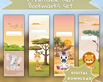 Printable Kids Bookmarks Set – Safari Animal Digital Download