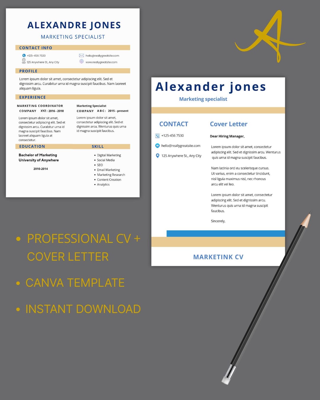 Editable Canva Resume & Cover Letter Template: Professional CV Set ...