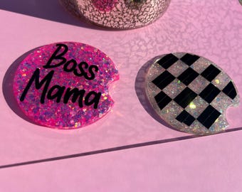 Custom Glittered Resin Car Coaster Set
