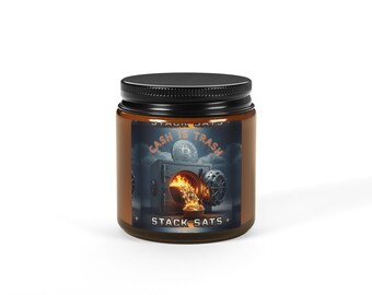 Bitcoin Stack Sats Scented Soy Candle (Multi-Size, Amber Jar)