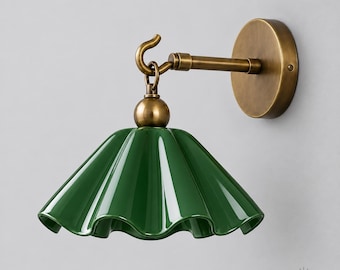 Flower Shade Scalloped Brass Wall Sconce | Vintage Ruffle Wall Light | Decorative Bedside Lamp | Handmade Brass Sconce