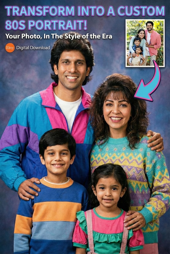 Custom 80s Family Portrait, Retro Studio Glamour Shots Style