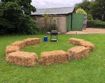 Rustic straw bale seating for weddings, parties, events, bbqs, strawberries, scarecrows, rabbits