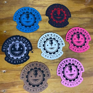 Custom laser engraved leatherette patches