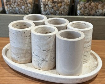 Handmade Granite Shot Glasses with Tray (Travertine Gray color)
