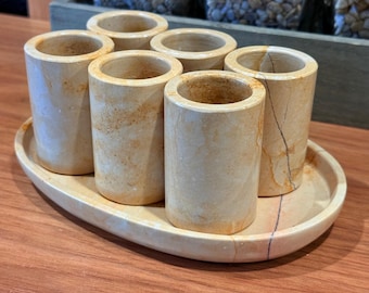 Handmade Granite Shot Glasses with Tray (Light brown)