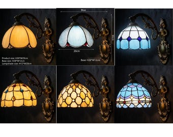 Aplique de pared de vidrieras artesanales - Lámpara Tiffany de estilo mediterráneo - Lámpara de pared barroca - Iluminación de vidrio personalizada