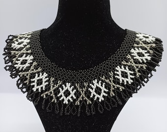 Black, White, and Clear Bead Necklace - Handmade Jewelry