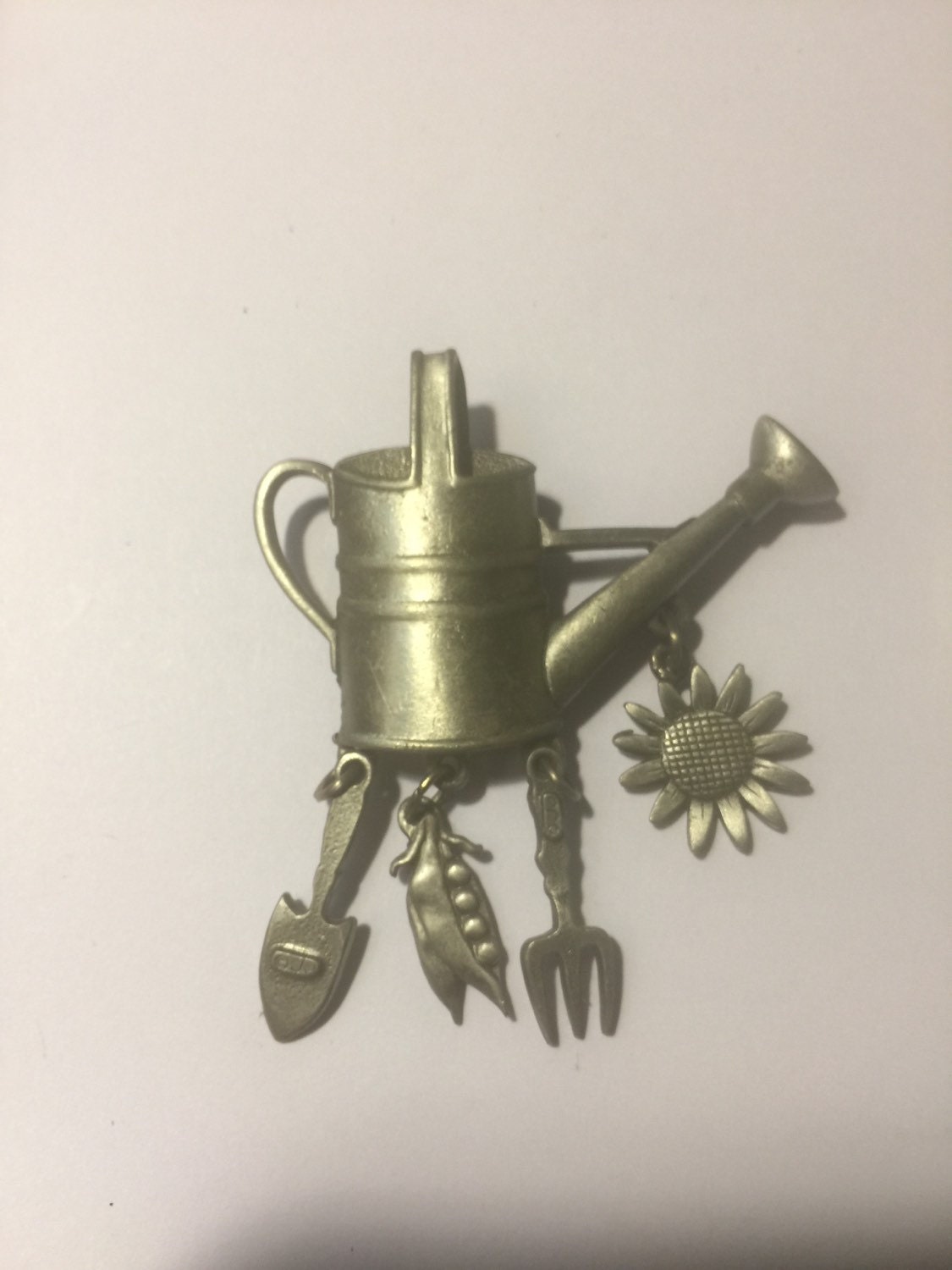 Vintage designer signed JJ pewter watering can brooch/pin Etsy