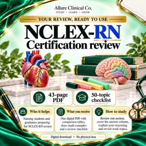Repaso para la certificación NCLEX-RN: Tablas de repaso de enfermería de 49 páginas
