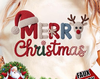 Faux Yarn Merry Christmas PNG, Knit Christmas Design (Digital Download)