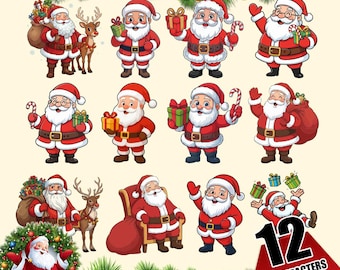 12 Santa Claus Clipart Bundle (svg, png, jpg, eps)
