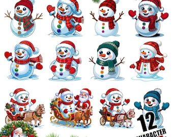 Snowman Clipart Bundle, Christmas Snowman SVG, PNG (Digital Download)