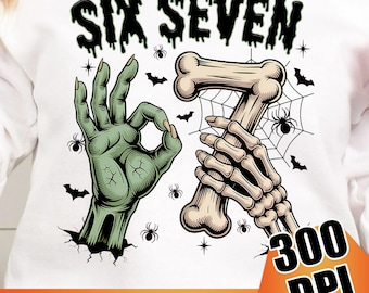 Retro Halloween PNG: Funny Six Seven Bones Clipart (Digital Download)