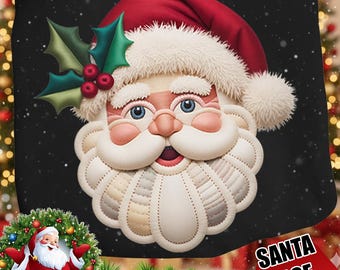 Quilted Santa Face PNG, Christmas Design (Digital Download)