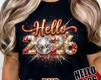 Hello 2026 PNG, Gold Glitter New Year Eve Clipart (Digital Download)