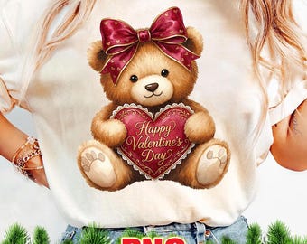 Faux Yarn Teddy Bear Png, Coquette Valentine Bear Png, Plush Heart Bear Png, Pink Bow Love Bear Design, Cute Chunky Knit Valentine Png
