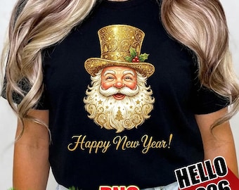 Hello 2026 New Year PNG, Gold Glitter Santa (Digital Download)
