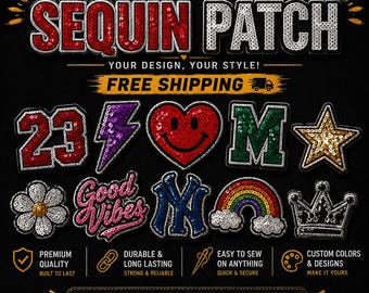 Custom Sequin Patches, Personalized Sequin Embroidery Patch, Sew On Patch