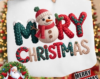 Faux Knitted Merry Christmas PNG, Cozy Snowman (Digital Download)
