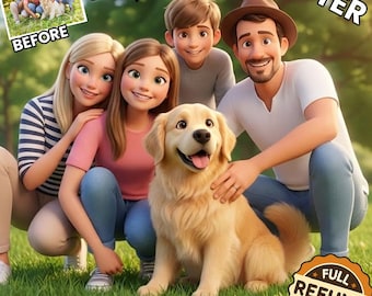 Personalized Pixar Style Cartoon Portrait from Photo (Digital File)