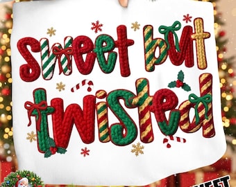 Coquette Sweet But Twisted PNG, Christmas Candy Cane Knit Design
