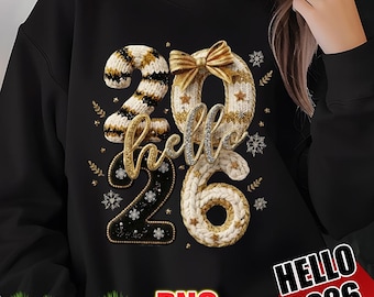 Hello 2026 PNG, Gold Glitter New Year Clipart (Digital Download)