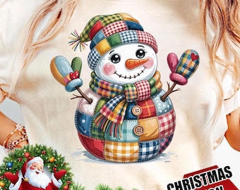 Patchwork Snowman Christmas PNG, Winter Sublimation Design (Digital Download)