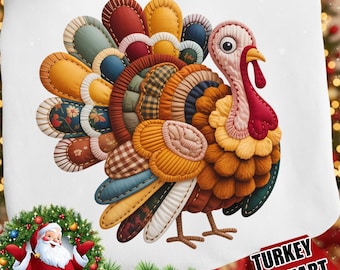 Patchwork Turkey PNG, Quilt Style Fall Clipart (Digital Download)