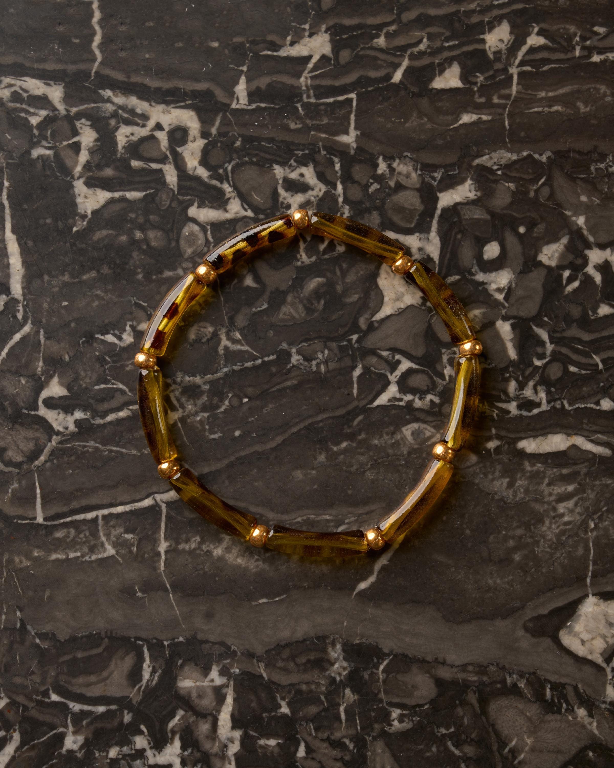 Bracelet Manchette Vintage écaille De Tortue Et Acier - Sans Fermoir, Occasion, Ton Marron