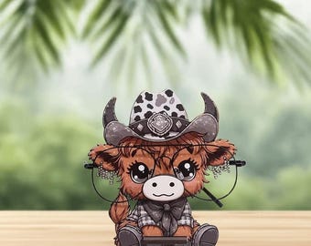 Cowboy Highland Cow Glasses Holder – Wooden Eyeglass Stand | Cute Western Cow Desk Organizer | Perfect Gift for Animal Lovers