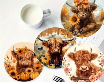 Posavasos de madera de vaca de las Tierras Altas: decoración rústica de granja, juego de 8
