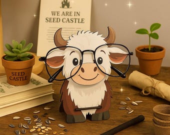 Highland Cow Glasses Holder – Wooden Eyeglass Stand Gift