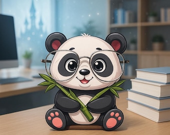 Panda Glasses Holder – Wooden Eyeglass Stand, Cute Desk Decor, Animal Gift, Seed Castle Magical Office Accessory