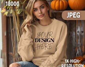 Sand Gildan 18000 Sweatshirt Mockup: Professional Studio JPG (Digital Download)