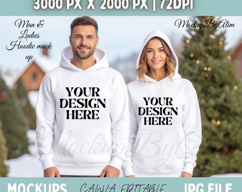 Gildan 18500 Couple Hoodie Mockup: Black & White (Digital Download)
